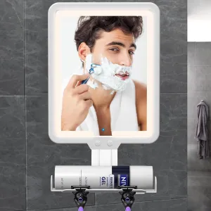 Heated Fogless Shower Mirror for Shaving, 3 Color Dimming With Lights, 9.5*8inch Anti-Fog, Wall-Mounted Large With Razor Holder