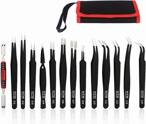 HengTianMei Precision Tweezers Set Anti-static ESD Tweezers Kit, with metal crowbar and tweezers storage bag (13   1)