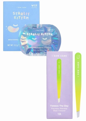 I DEW CARE Hydrogel Eye Patch - Starlit Kitten, 5 EA   Tweezer - Tweeze The Day, 1 Count Bundle