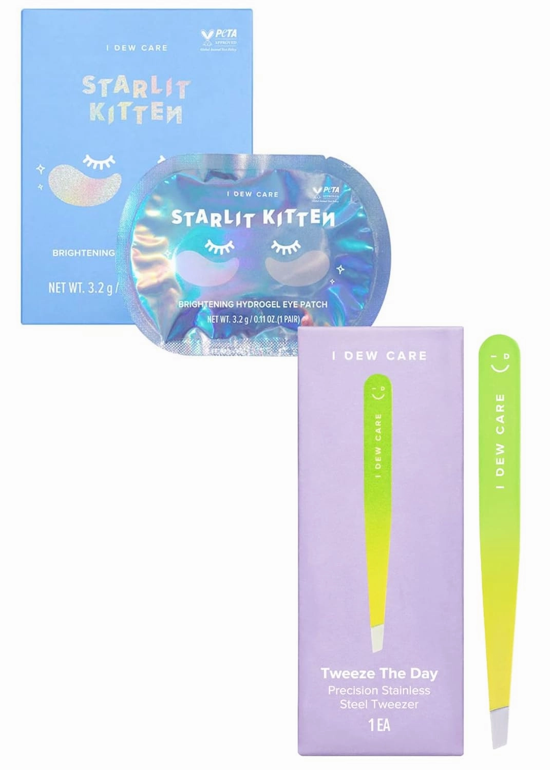 I DEW CARE Hydrogel Eye Patch - Starlit Kitten, 5 EA   Tweezer - Tweeze The Day, 1 Count Bundle