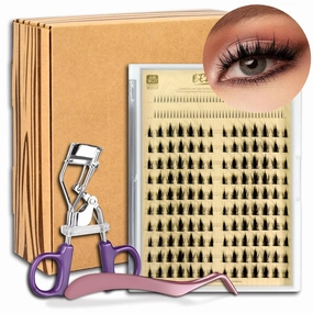 Individual Lashes, Natural Asian Manga Eyelash Clusters and Bottom Lashes For Home DIY, Include Lash Curler and Tweezer