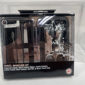 Japonesque Travel Manicure Kit Black Case 6 Tools Clipper File Tweezer Scissor