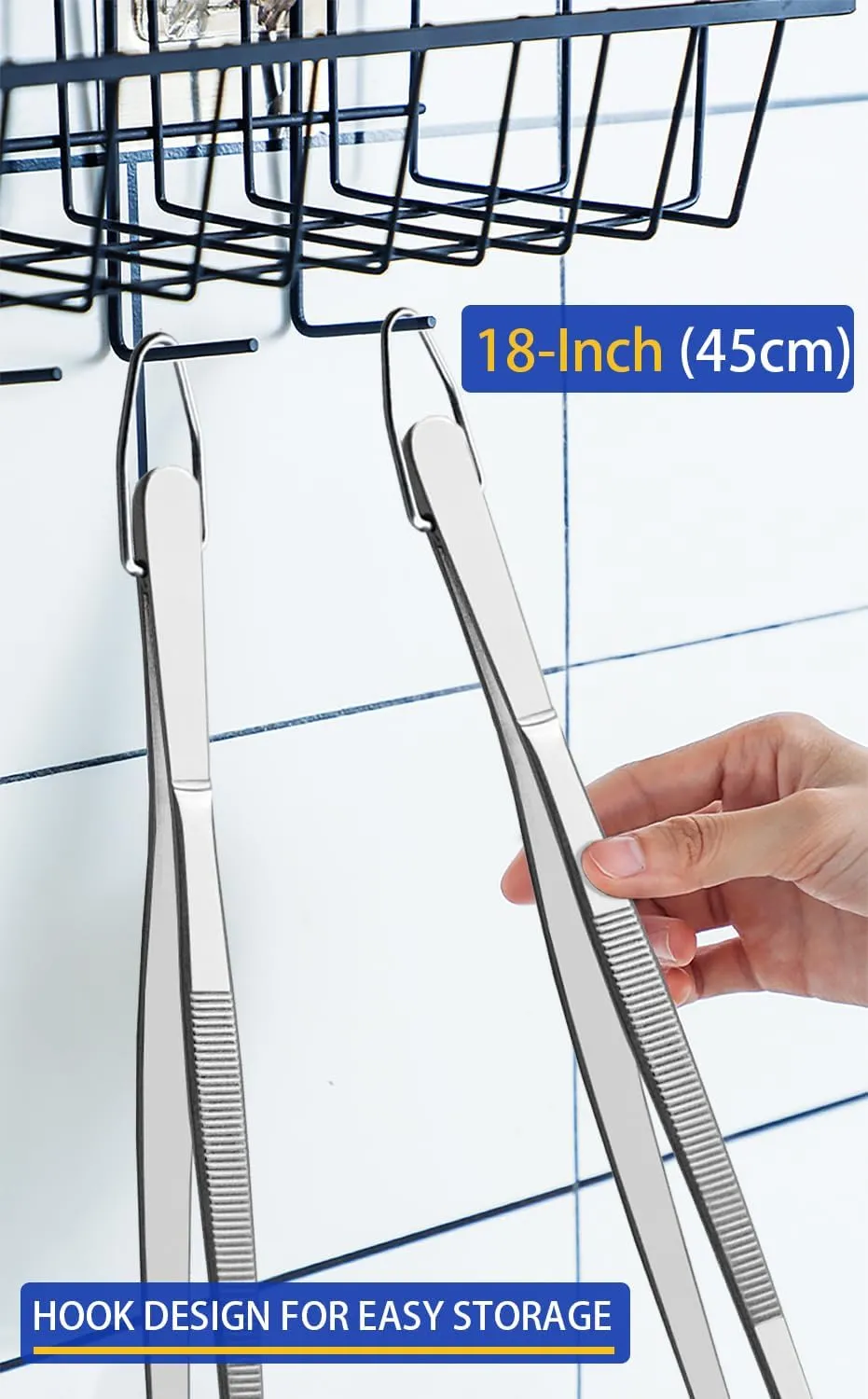 JETKONG 18 Inch (45cm) Extra Long Barbecue Tongs, Heavy Duty Giant Tweezer Tongs for Grilling and BBQ, Set of 2 (Round Tips)