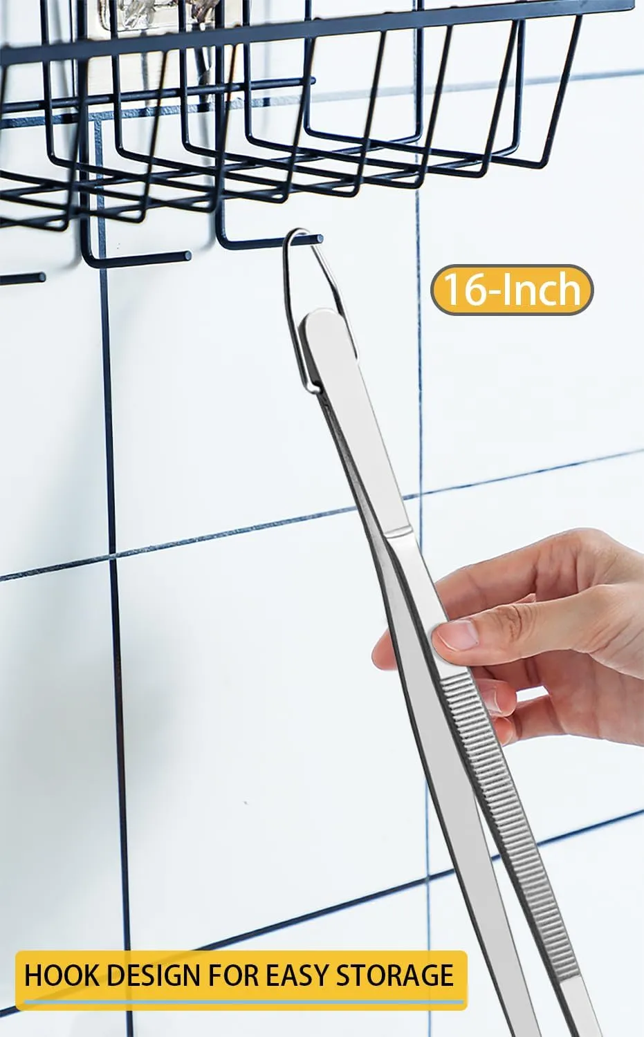 JETKONG 2 Pieces Extra-Long Tweezer Tongs 16-Inch Stainless Steel Tweezers Chef Tweezers (Point-Tips)