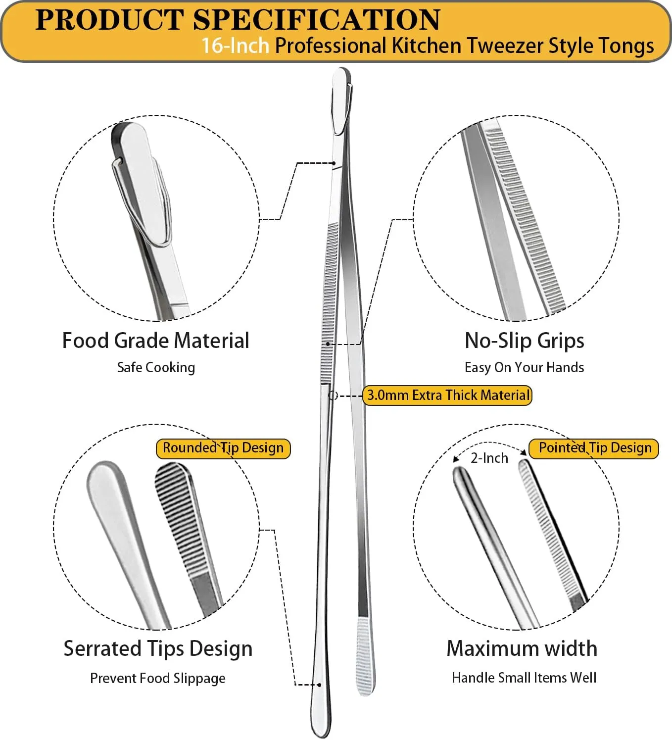 JETKONG 2 Pieces Extra-Long Tweezer Tongs 16-Inch Stainless Steel Tweezers Chef Tweezers (Point-Tips)