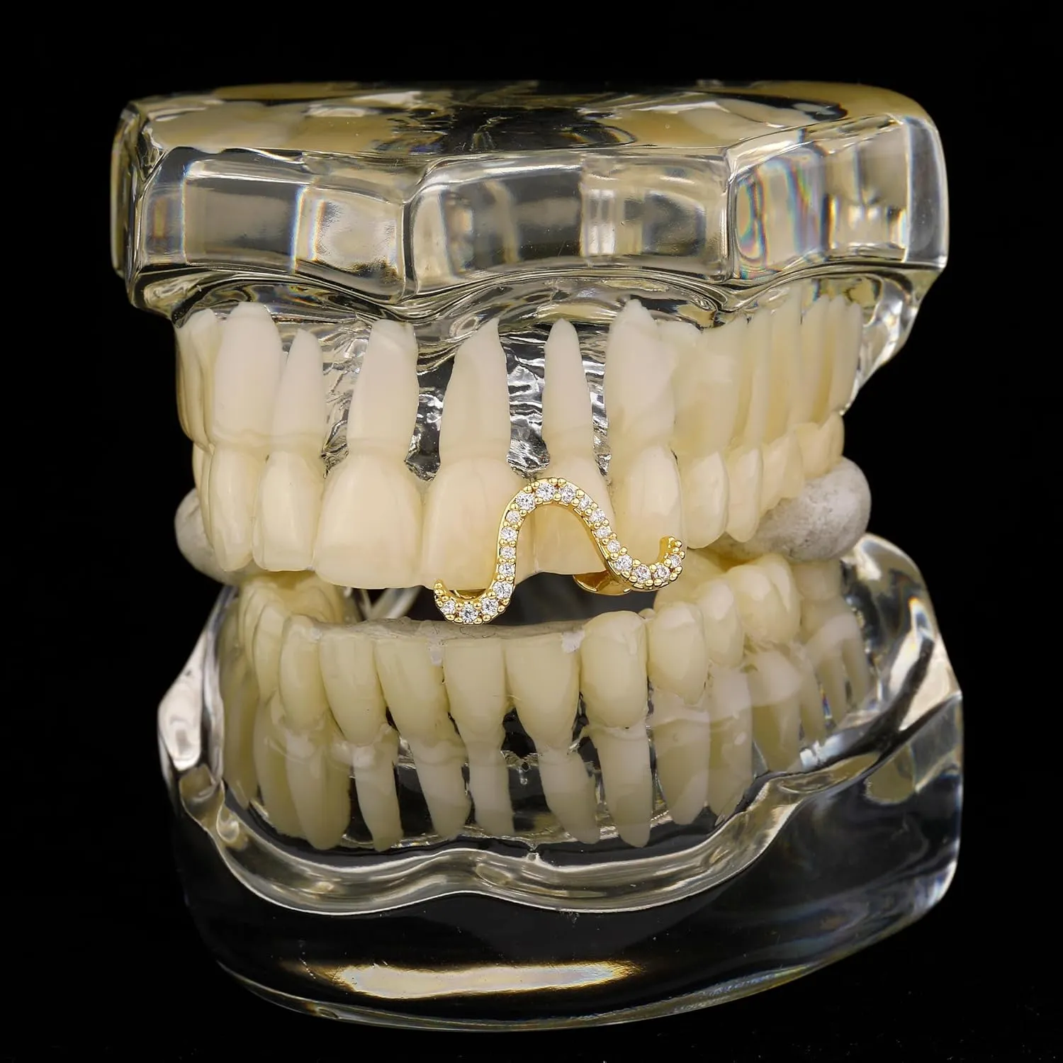 JINAO Grillz - Grills for Your Teeth, Gold Tooth Cap 2pcs 14K Gold Plated Möbius Diamond Single Tooth Grill Cap for Men Women Rapper Costume