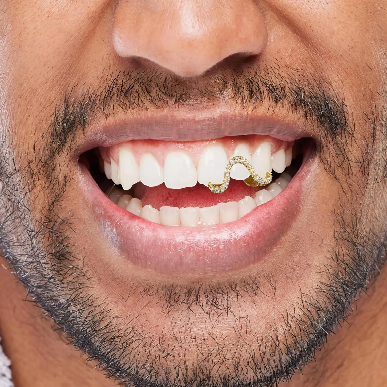JINAO Grillz - Grills for Your Teeth, Gold Tooth Cap 2pcs 14K Gold Plated Möbius Diamond Single Tooth Grill Cap for Men Women Rapper Costume