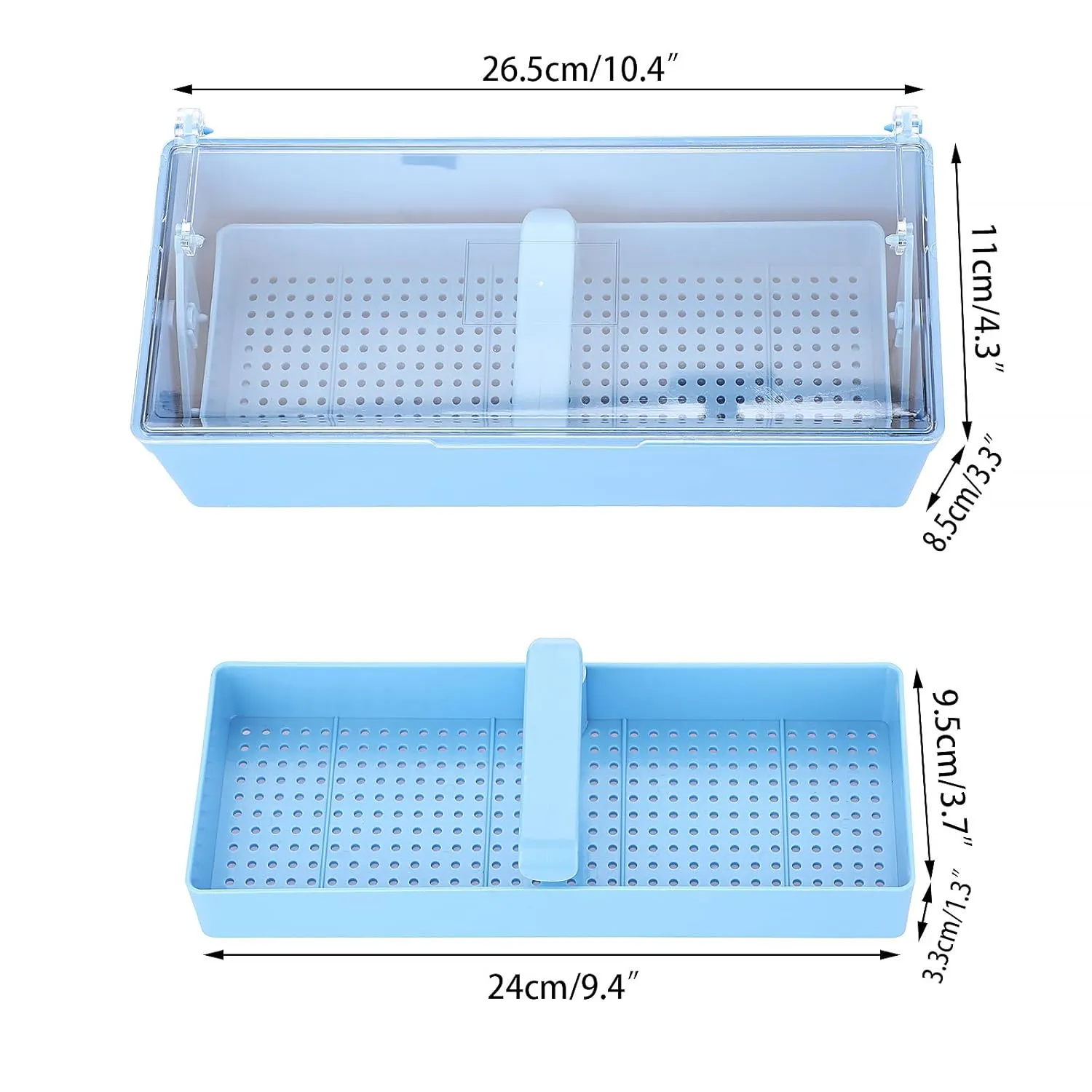 JUXYES Plastic Sterilizing Tray for Nail Art Accessories Tools, Portable Nail Art Tool Sterilizer Tray with Strainer, Storage Box Tool Box for Tweezer Manicure Tools Pedicure Tool
