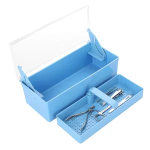 JUXYES Plastic Sterilizing Tray for Nail Art Accessories Tools, Portable Nail Art Tool Sterilizer Tray with Strainer, Storage Box Tool Box for Tweezer Manicure Tools Pedicure Tool
