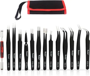 Kaisi 13 PCS Precision Tweezers Set Anti-Static ESD Tweezers Kit with 13 Precision Non-Magnetic Stainless Steel Tweezers With tweezers storage bag
