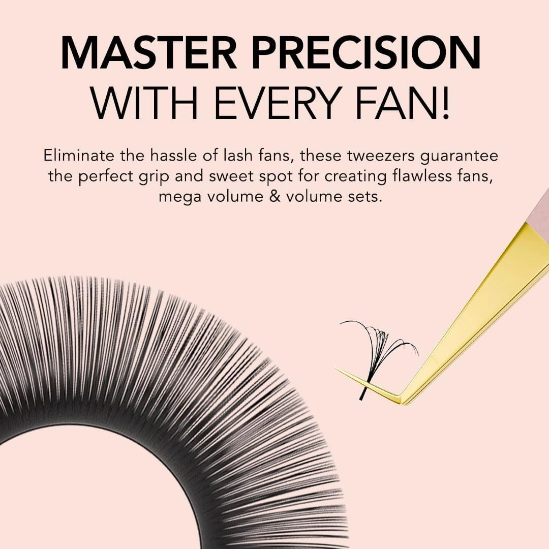 KIARA SKY LASH Tweezer for Eyelash Extensions | Precision Fiber Tip Grip | Volume, Mega Volume, and Lash Removal Fills | Comfortable Ergonomic Design | Pink and Gold, 90° ANGLE TWEEZER