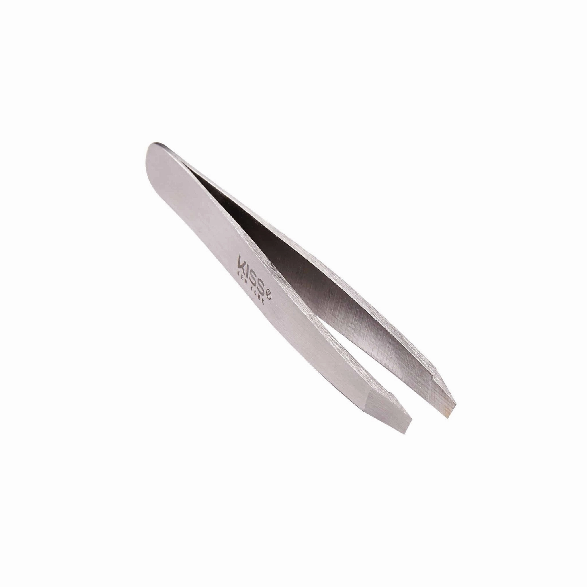 KISS NEW YORK Travel Size Slant Tip Tweezer with Pouch – Superior Performance On-the-Go Brow Tool