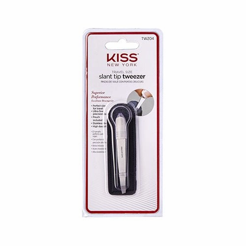KISS NEW YORK Travel Size Slant Tip Tweezer with Pouch – Superior Performance On-the-Go Brow Tool