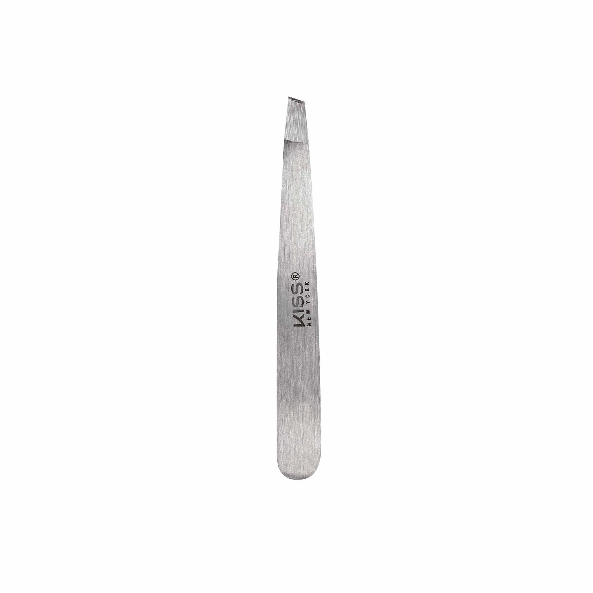 KISS NEW YORK Travel Size Slant Tip Tweezer with Pouch – Superior Performance On-the-Go Brow Tool