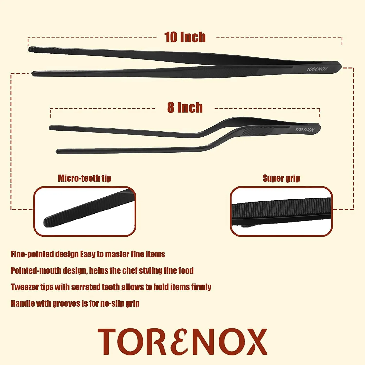 Kitchen Tweezers 10 Inch Straight and 8 Inch Offset - Culinary Precision Tongs Professional Kitchen Long Tweezers Set of 2 pieces - BBQ, Plating, Multi-use