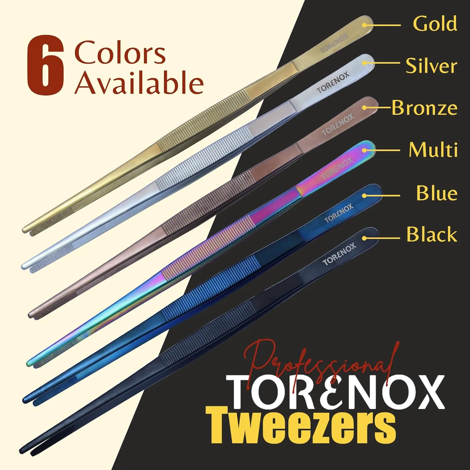 Kitchen Tweezers 10 Inch Straight and 8 Inch Offset - Culinary Precision Tongs Professional Kitchen Long Tweezers Set of 2 pieces - BBQ, Plating, Multi-use