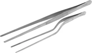 Kitchen Tweezers 10 Inch Straight and 8 Inch Offset - Culinary Precision Tongs Professional Kitchen Long Tweezers Set of 2 pieces - BBQ, Plating, Multi-use