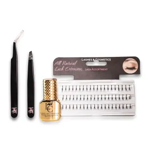 Knot Free Cluster Lashes Kit With Everlasting Eyelash Glue and Black Eyebrow & 2 Eyelash Tweezer - Short, Medium, Long Eyelash Extensions