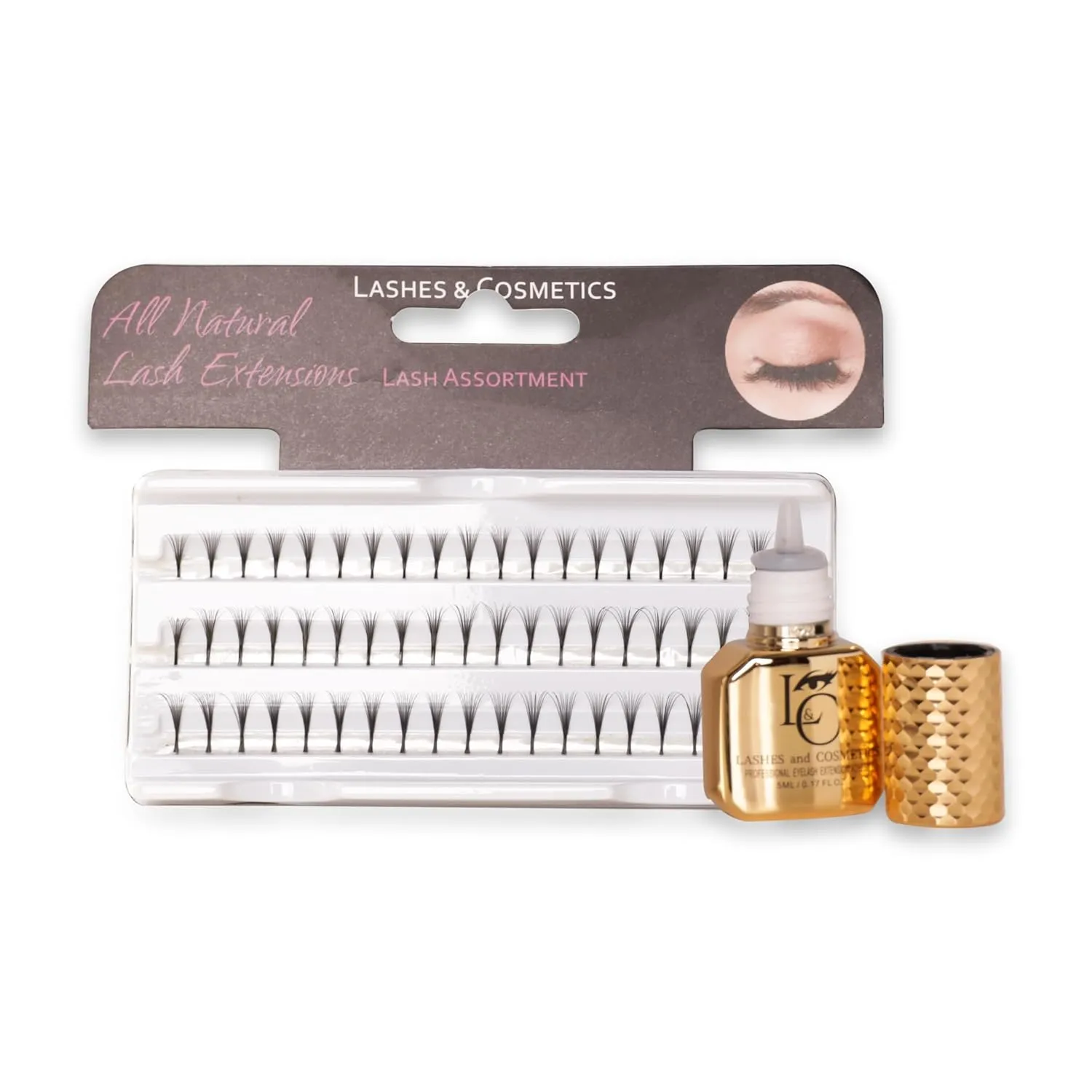 Knot Free Cluster Lashes Kit With Everlasting Eyelash Glue and Black Eyebrow & 2 Eyelash Tweezer - Short, Medium, Long Eyelash Extensions