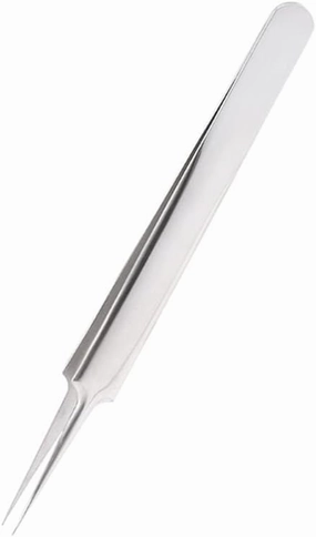 Krixis Stainless Steel Eyebrow Tweezers Straight/Curved Tip Volume Lash Tweezers - (Color: Silver Straight)