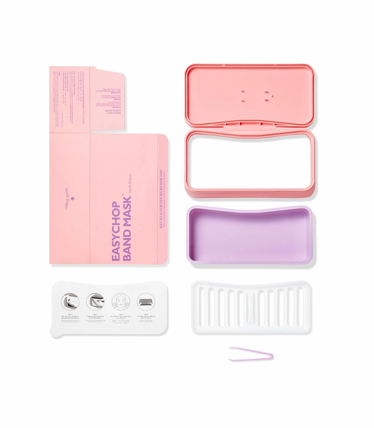 LALACHUU Easy Chop Band Mask -All Skin Type Pick and Quick Rectangle Shaped Facial Mask, Non-Sticky Finish Essence Mask Sheet, 5.7 x 2.36 inchs, 60 sheets (Youth Shaper)
