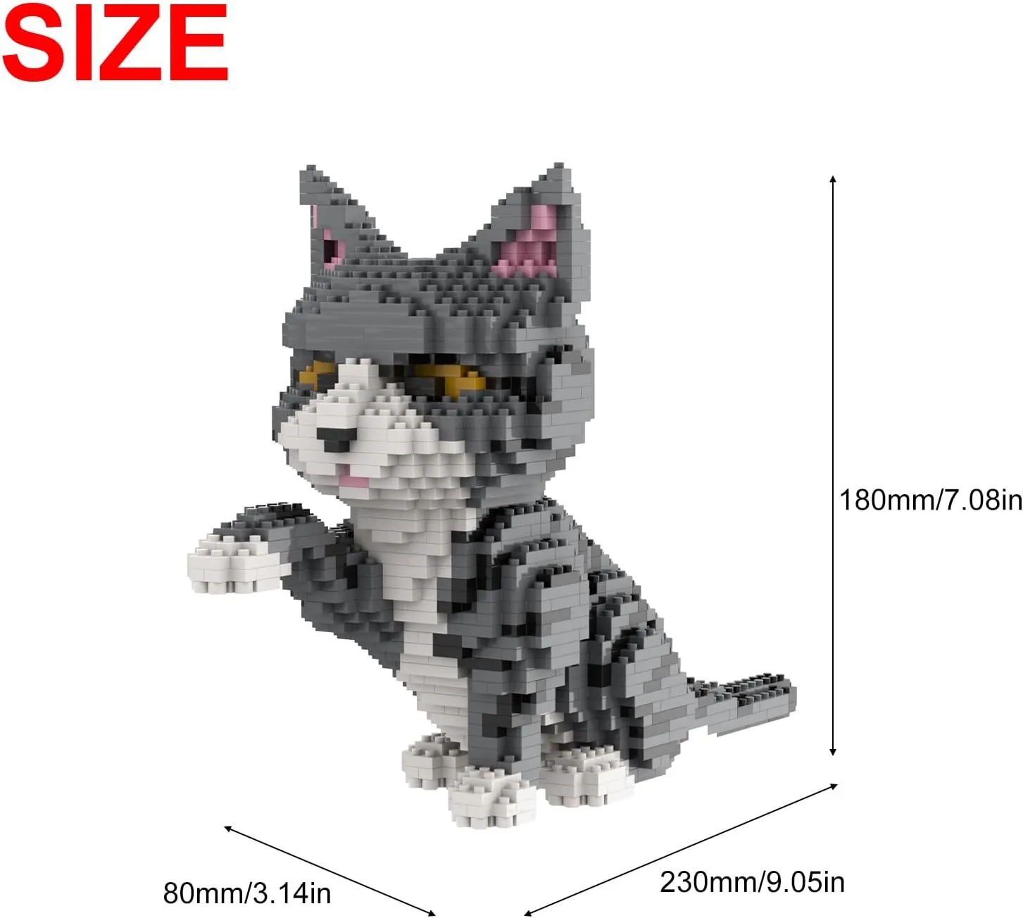 Larcele Cat Mini Building Blocks Animal Set, DIY Micro 3D Building Toy Bricks,1300 Pieces KLJM-05(Grey and White Cat)