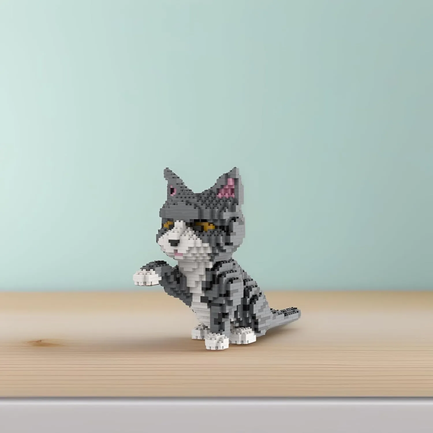 Larcele Cat Mini Building Blocks Animal Set, DIY Micro 3D Building Toy Bricks,1300 Pieces KLJM-05(Grey and White Cat)