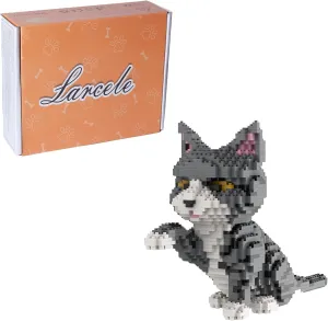 Larcele Cat Mini Building Blocks Animal Set, DIY Micro 3D Building Toy Bricks,1300 Pieces KLJM-05(Grey and White Cat)