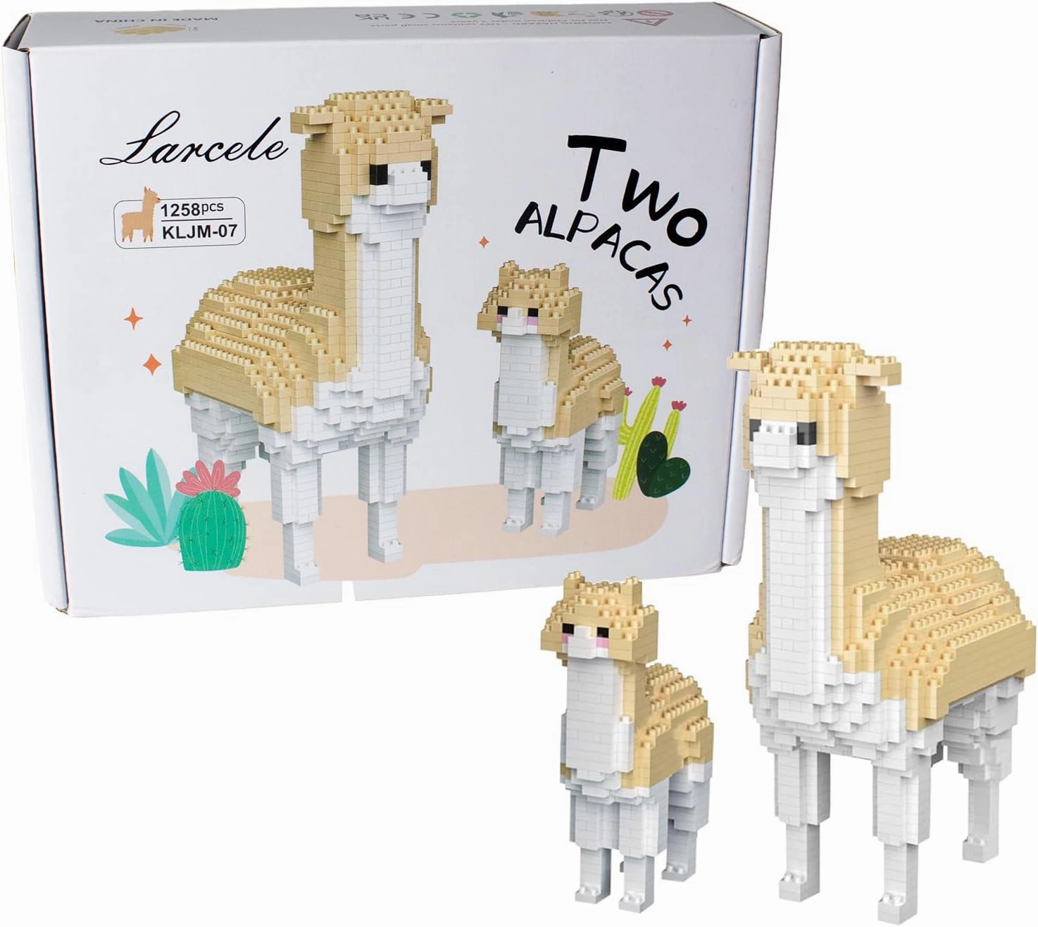 Larcele Animal Series Micro Building Blocks Animal Set, DIY Mini 3D Building Toy Bricks,1258 Pieces KLJM-07 (Two Alpacas)