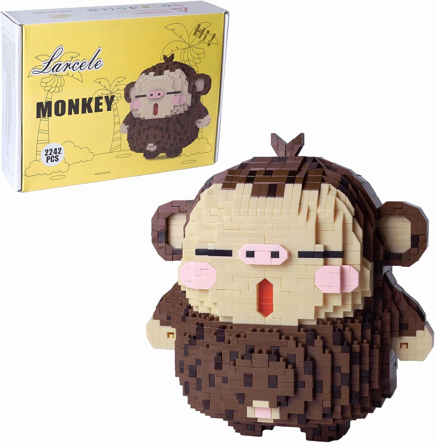 Larcele Animal Series Micro Building Blocks Animal Set, DIY Mini 3D Building Toy Bricks,2242 Pieces KLJM-07 (Monkey)