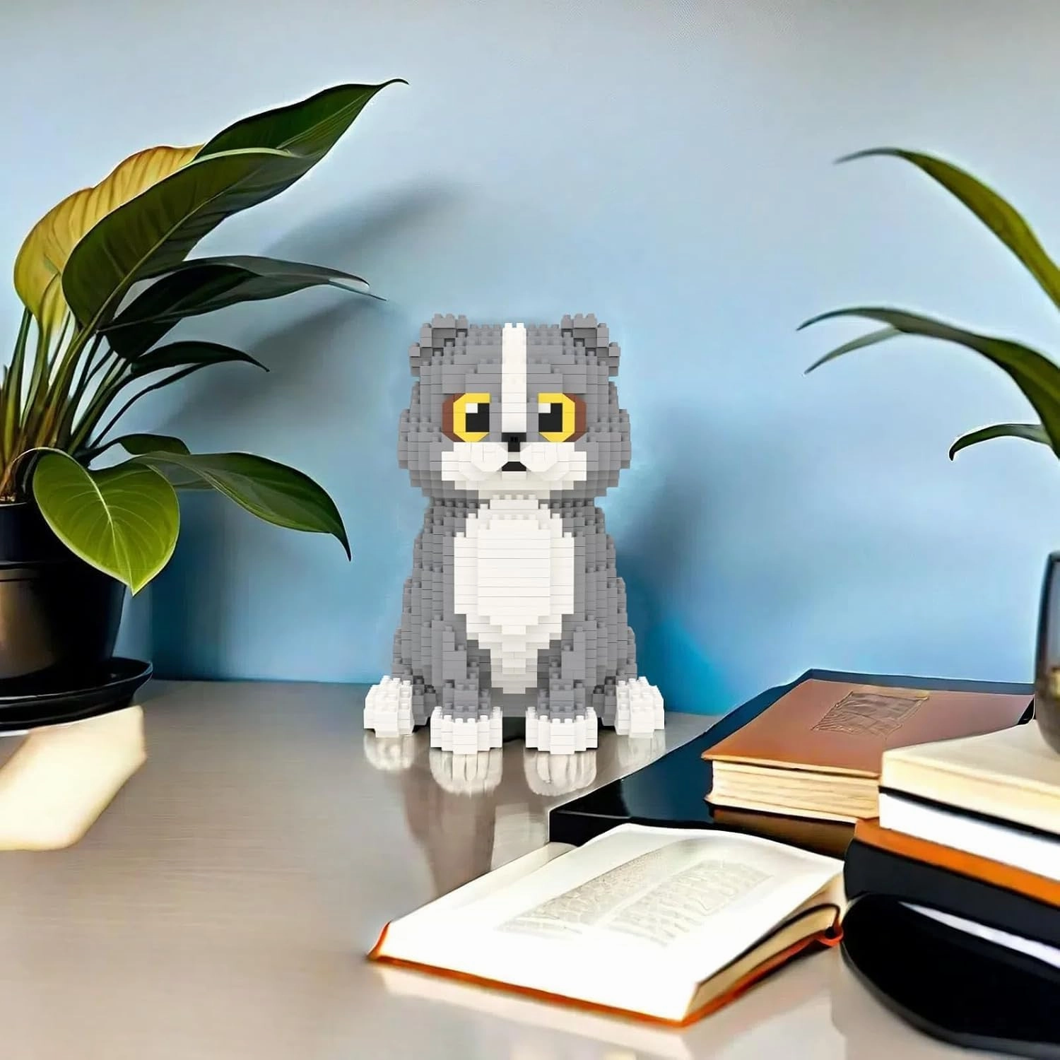 Larcele Cat Micro Building Blocks Animal Set, DIY Mini 3D Building Toy Bricks Kit,985 Pieces KLJM-05 (Scottish Fold)