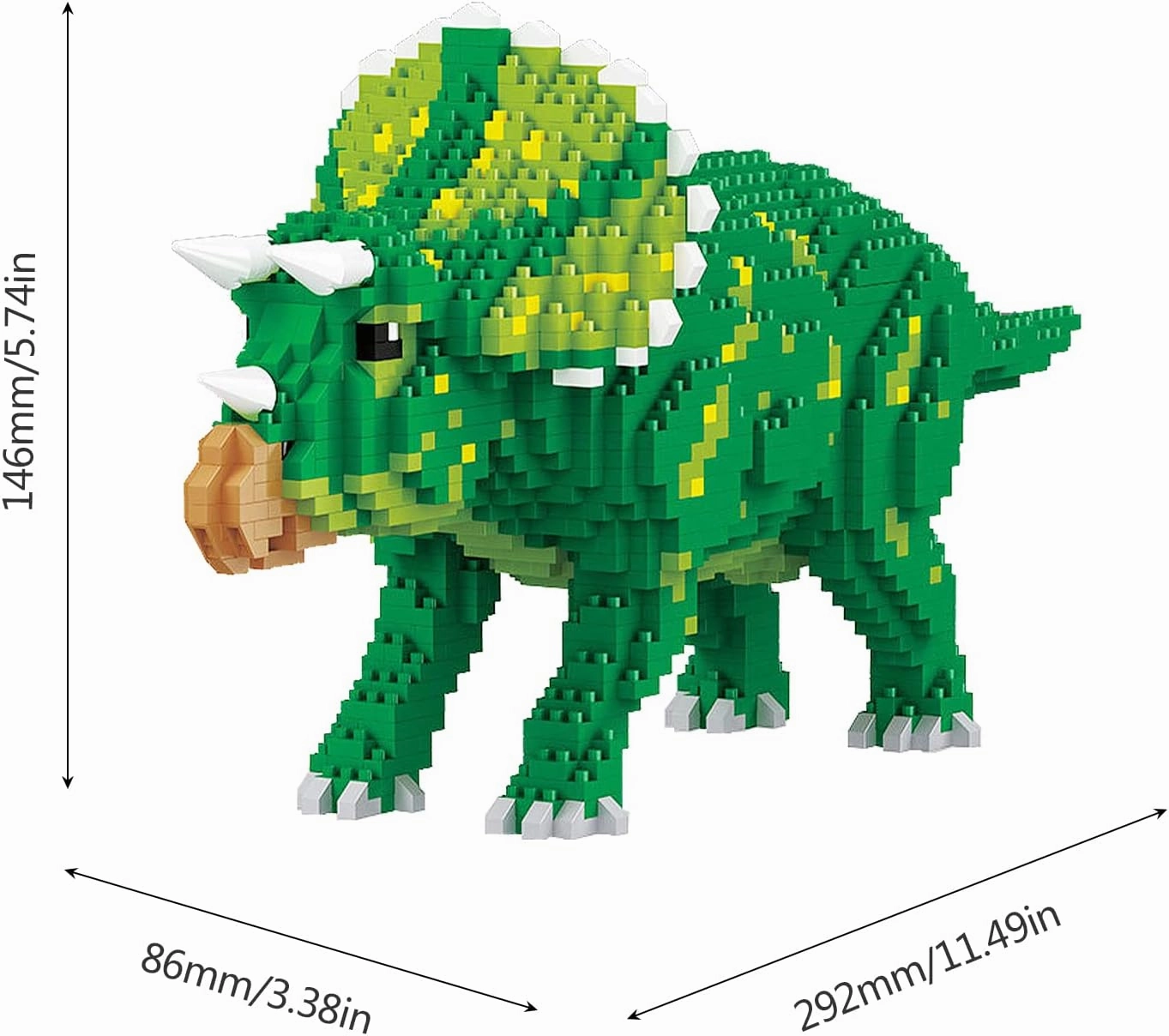 Larcele Micro Building Blocks Dinosaur Set, DIY Mini 3D Building Toy Bricks,1737 Pieces KLJM-06 (Triceratops)