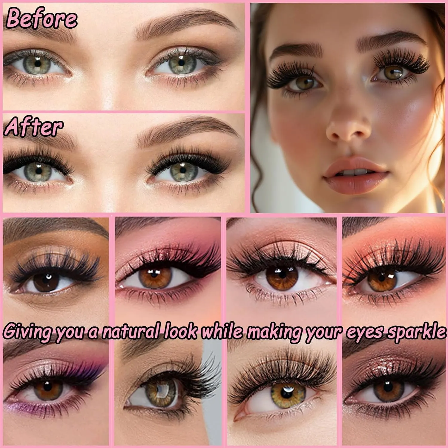 Lash Clusters Kit, 640 Pcs Eyelashes Clusters Extensions Kit 9-16mm Individual Lashes D Curl Flufffy Wispy False Eyelashes Thin Band, with Bond Seal Remover Tweezers Brush DIY (80D 100D Kit 9-16mm)