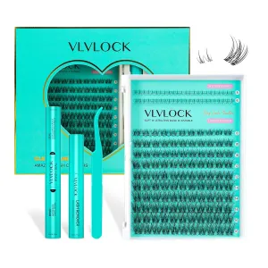 Lash Clusters Kit Clear Band Natural Cluster Lashes with Bottom Lash Clusters 5-16MM Individual Lashes Wispy False Lashes with Lash Bond and Seal,Lash Tweezer DIY at Home(Ivy Kit)