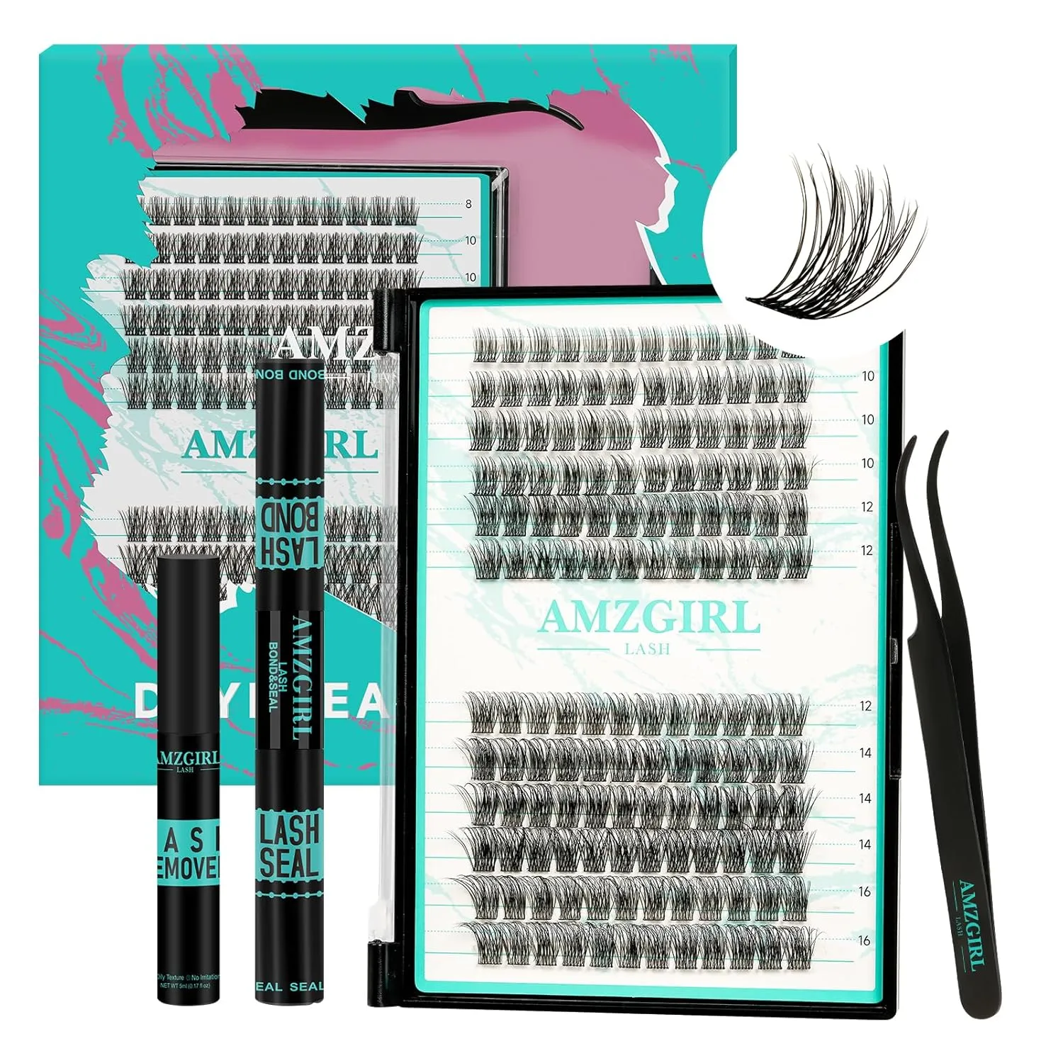 Lash Extension Kit,DIY Individual Lashes Clusters Kits,with Bond And Seal,Lash Remover For Eyelashes Extensions,Lash Applicator Tool For False Eyelash Cluster Kit 144Pcs(XP05,VINE001|set)