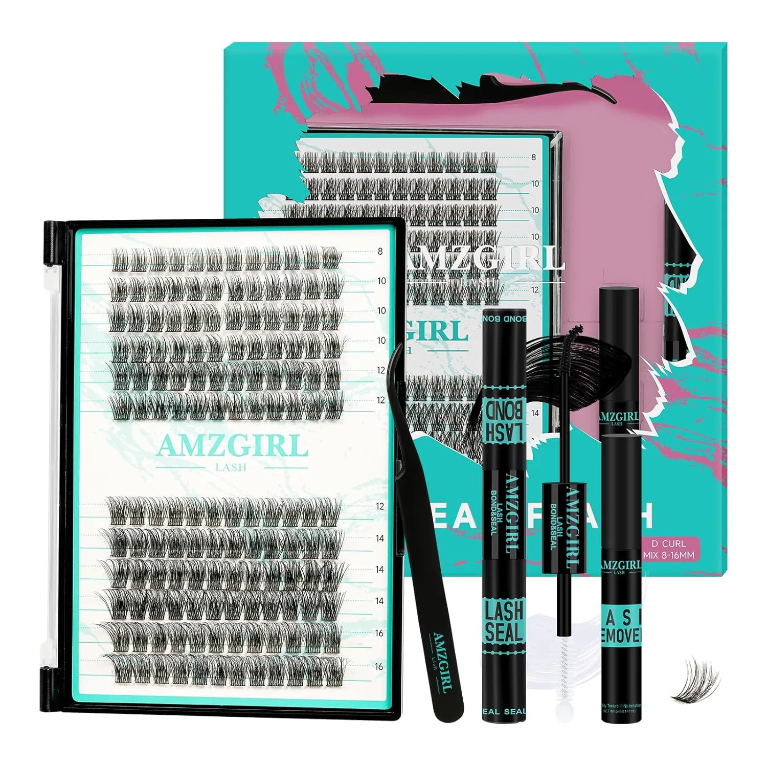 Lash Extension Kit,DIY Individual Lashes Clusters Kits,with Bond And Seal,Lash Remover For Eyelashes Extensions,Lash Applicator Tool For False Eyelash Cluster Kit 144Pcs(XP05,VINE011|set)