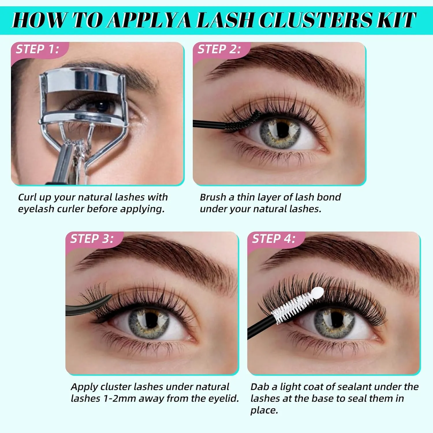 Lash Extension Kit,DIY Individual Lashes Clusters Kits,with Bond And Seal,Lash Remover For Eyelashes Extensions,Lash Applicator Tool For False Eyelash Cluster Kit 144Pcs(XP05,VINE025|set)