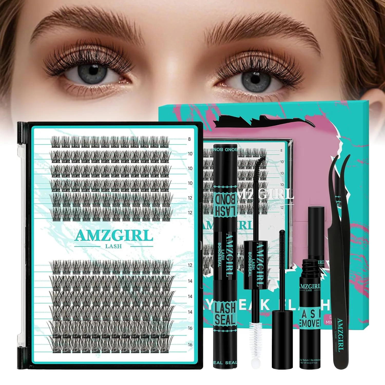 Lash Extension Kit,DIY Individual Lashes Clusters Kits,with Bond And Seal,Lash Remover For Eyelashes Extensions,Lash Applicator Tool For False Eyelash Cluster Kit 144Pcs(XP05,VINE025|set)