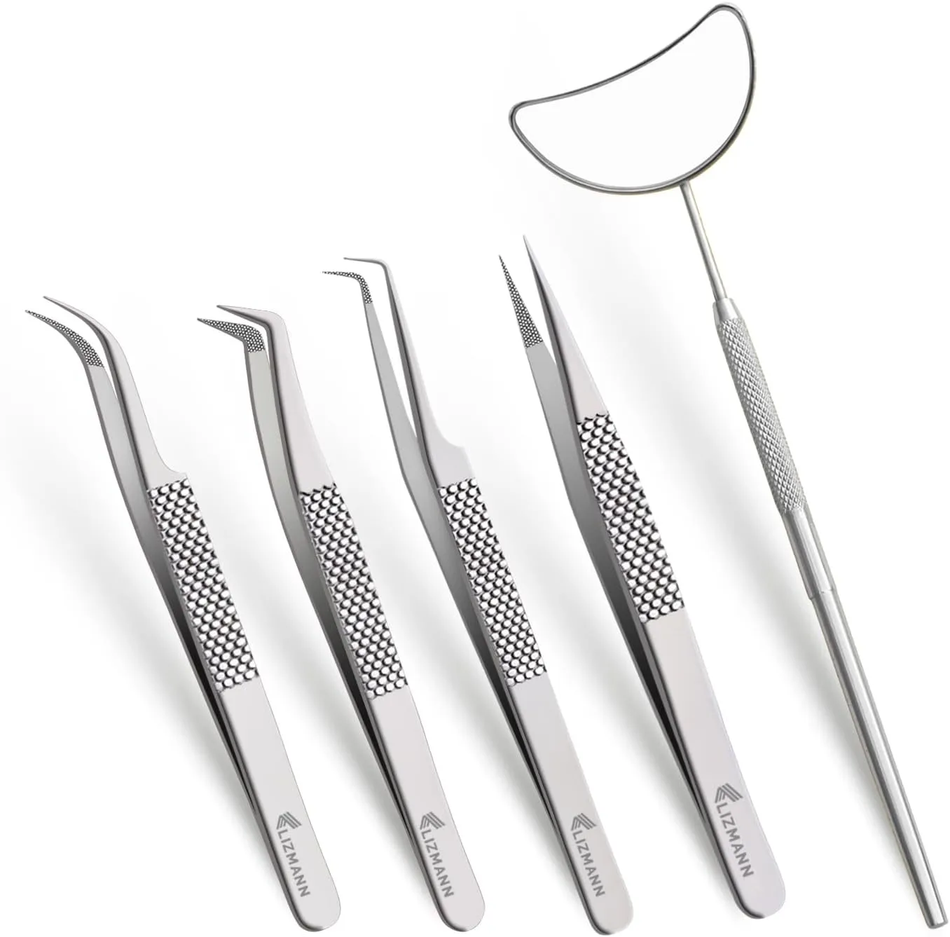 Lash Tweezers Eyelash Extensions Tweezers Set 5 PCS Individual and Volume Lash Extensions Eyelash Applicator Tool Precision Tweezers for Eyelash Extension Professional- Silver