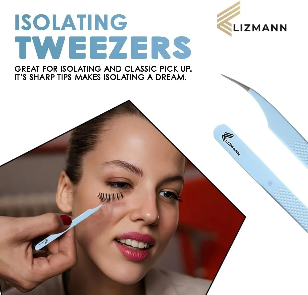 Lash Tweezers Set for Eyelash Extensions, Precision Fiber Tip Microgrip Tweezers Kit, Fine Point Lash Tools (Blue, 7 Pcs)