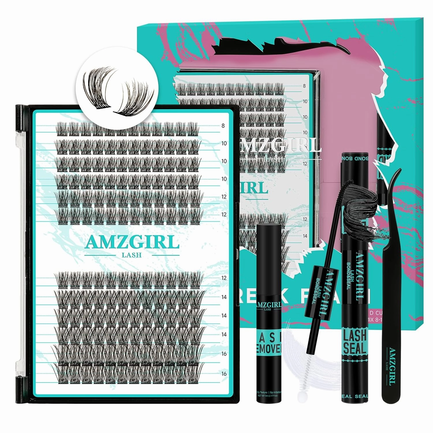 Lash Extension Kit,DIY Individual Lashes Clusters Kits,with Bond And Seal,Lash Remover For Eyelashes Extensions,Lash Applicator Tool For False Eyelash Cluster Kit 144Pcs(XP05,VINE013|set)