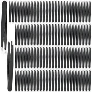 Lasnten 120 Pieces Stainless Steel Eyebrow Slanted Tweezers Black Slanted Tip Eyebrow Tweezers for Men and Women Removal Eyebrows,Ingrown Hair,Hand and Facial Hair,Lash Extension