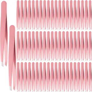 Lasnten 64 Pieces Eyebrow Tweezers for Women Men Slanted Precision Stainless Steel Tweezers Facial Hair Removal Ingrown Hair Eyelash Extension Plucking Blackhead(Pink)