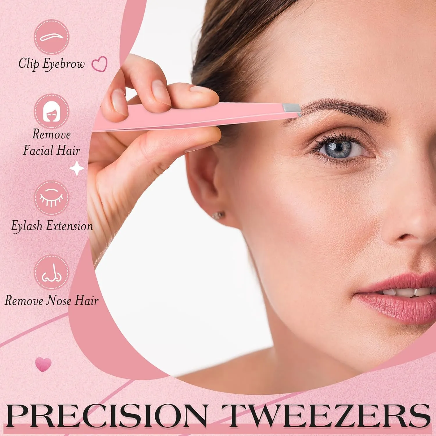 Lasnten 64 Pieces Eyebrow Tweezers for Women Men Slanted Precision Stainless Steel Tweezers Facial Hair Removal Ingrown Hair Eyelash Extension Plucking Blackhead(Pink)