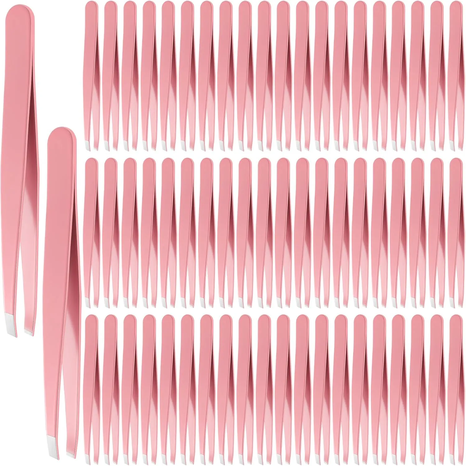 Lasnten 64 Pieces Eyebrow Tweezers for Women Men Slanted Precision Stainless Steel Tweezers Facial Hair Removal Ingrown Hair Eyelash Extension Plucking Blackhead(Pink)