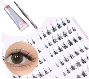 laubess cluster lashes 140Pcs Natural soft volume multi-layered single cluster false eyelashes with tool tweezer glue (9-12mm)