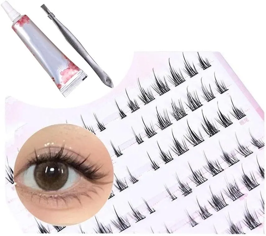 laubess cluster lashes 140Pcs Natural soft volume multi-layered single cluster false eyelashes with tool tweezer glue (9-12mm)