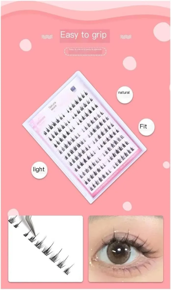 laubess cluster lashes 140Pcs Natural soft volume multi-layered single cluster false eyelashes with tool tweezer glue (9-12mm)