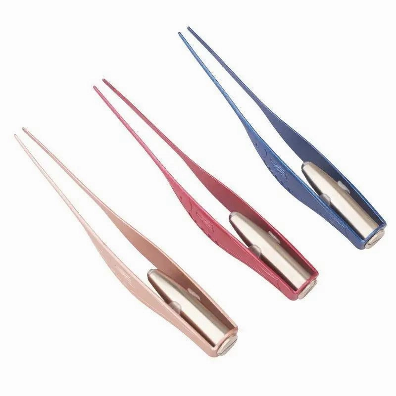 LED Flashlight Stainless Steel Tweezers Ear Pick Clean Colorful Tweezers Tool Hair Removal Care