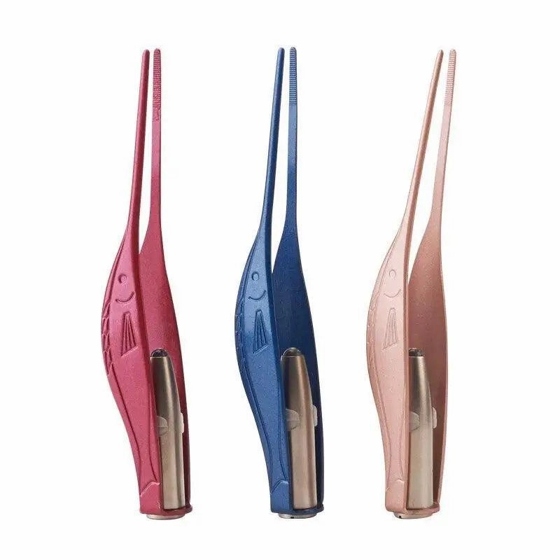 LED Flashlight Stainless Steel Tweezers Ear Pick Clean Colorful Tweezers Tool Hair Removal Care